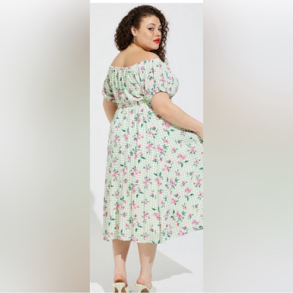 Torrid Mint Green Floral Midi Dress with Pink Accents - Picture 4 of 5